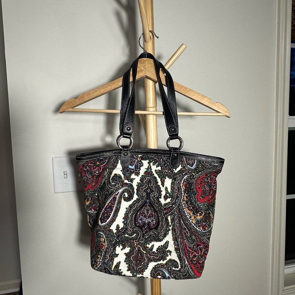 Talbots Patterned Tote Bag in Black, White & Red